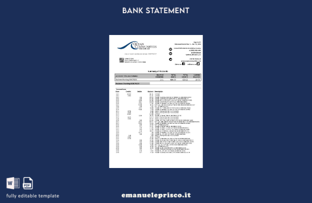 modello di pagine di parole dell'estratto conto della Federal Credit Union del 1